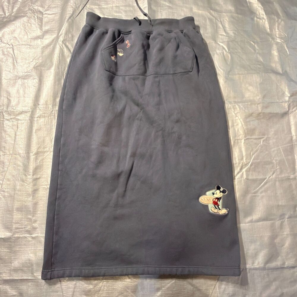 Vintage 90s The Disney Store Mickey Mouse Fleece Maxi Skirt Womens XL Blue Grey
